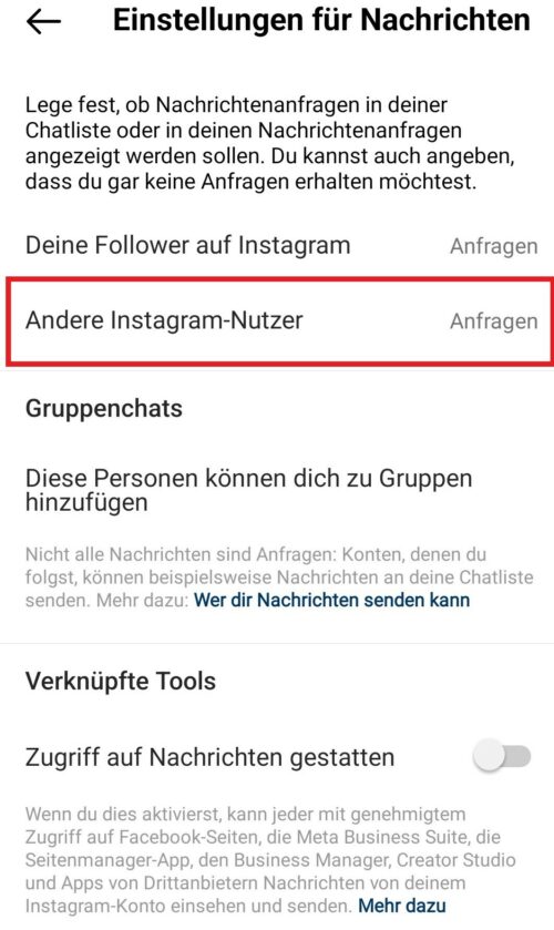Einstellungen Nachrichtenanfragen Instagram Anleitung